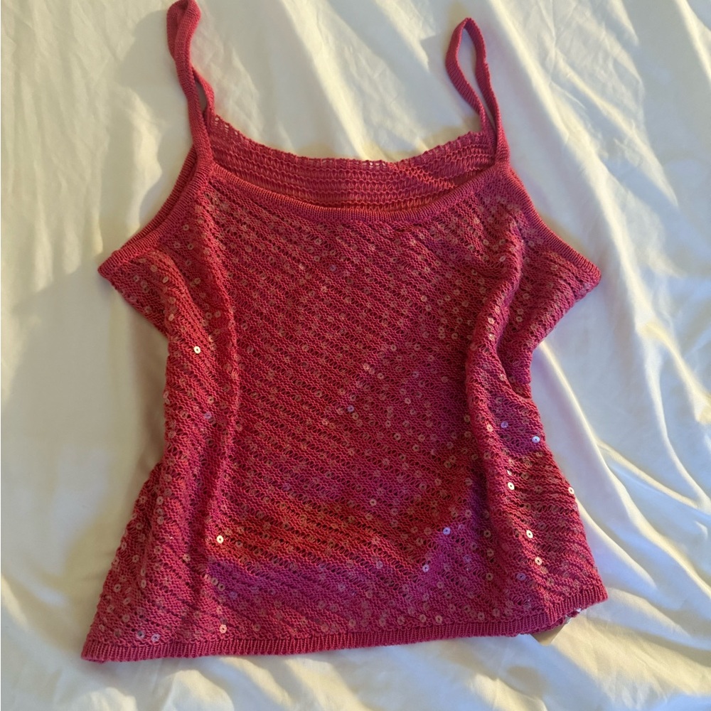 Pink Sequin Knit Tank Top
